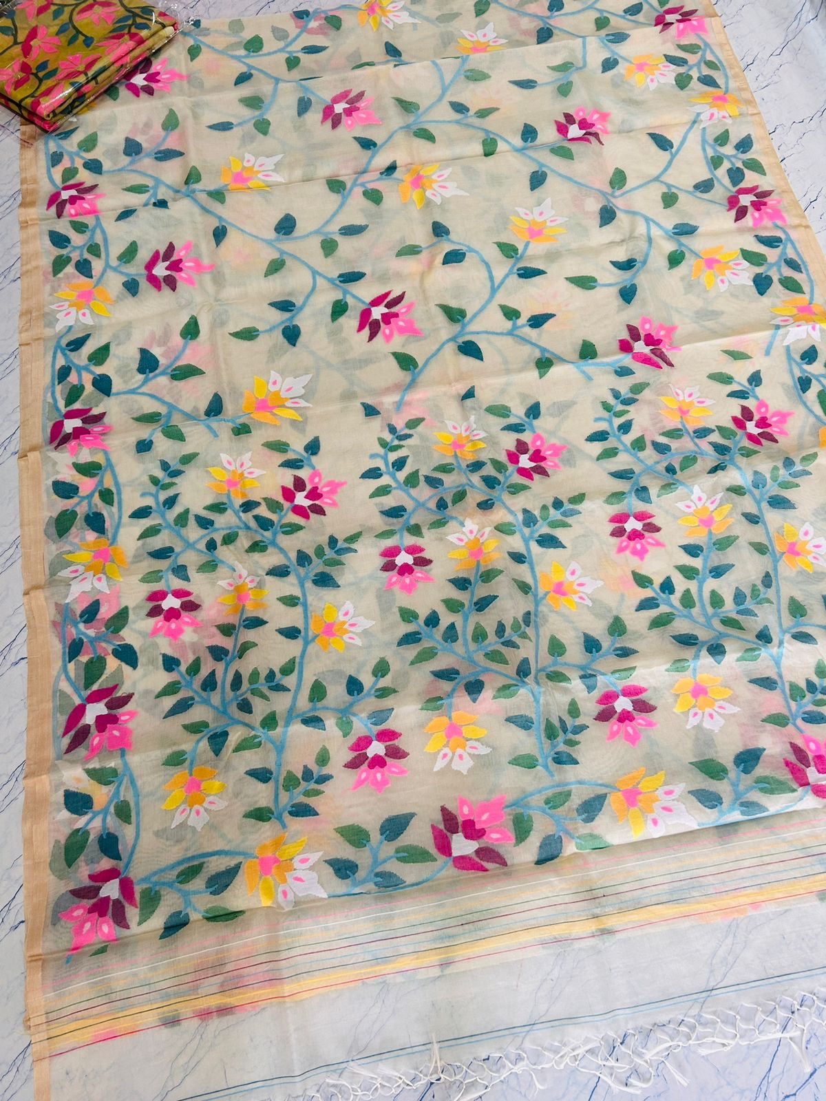 Morni muslin Tantuj jamdani Bengali saree - Saffronfashionindia