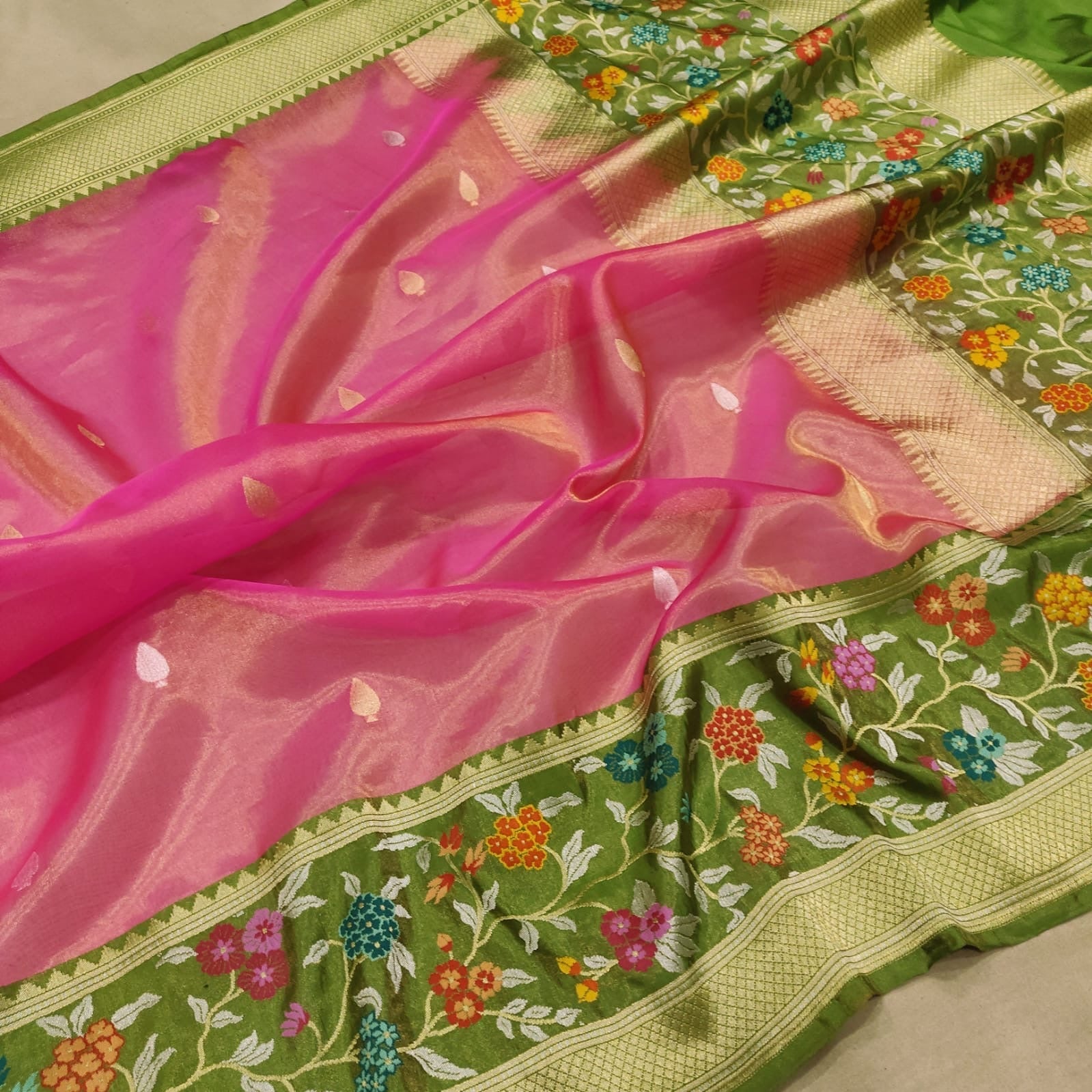 Pink tissue saree handwoven saree blouse SaffronFashion