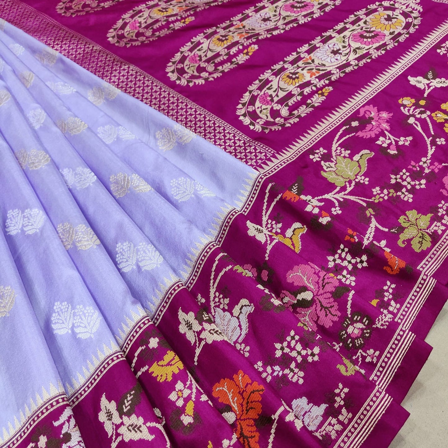 Purple katan silk saree handwoven sarees blouse Indian saree - Saffronfashionindia