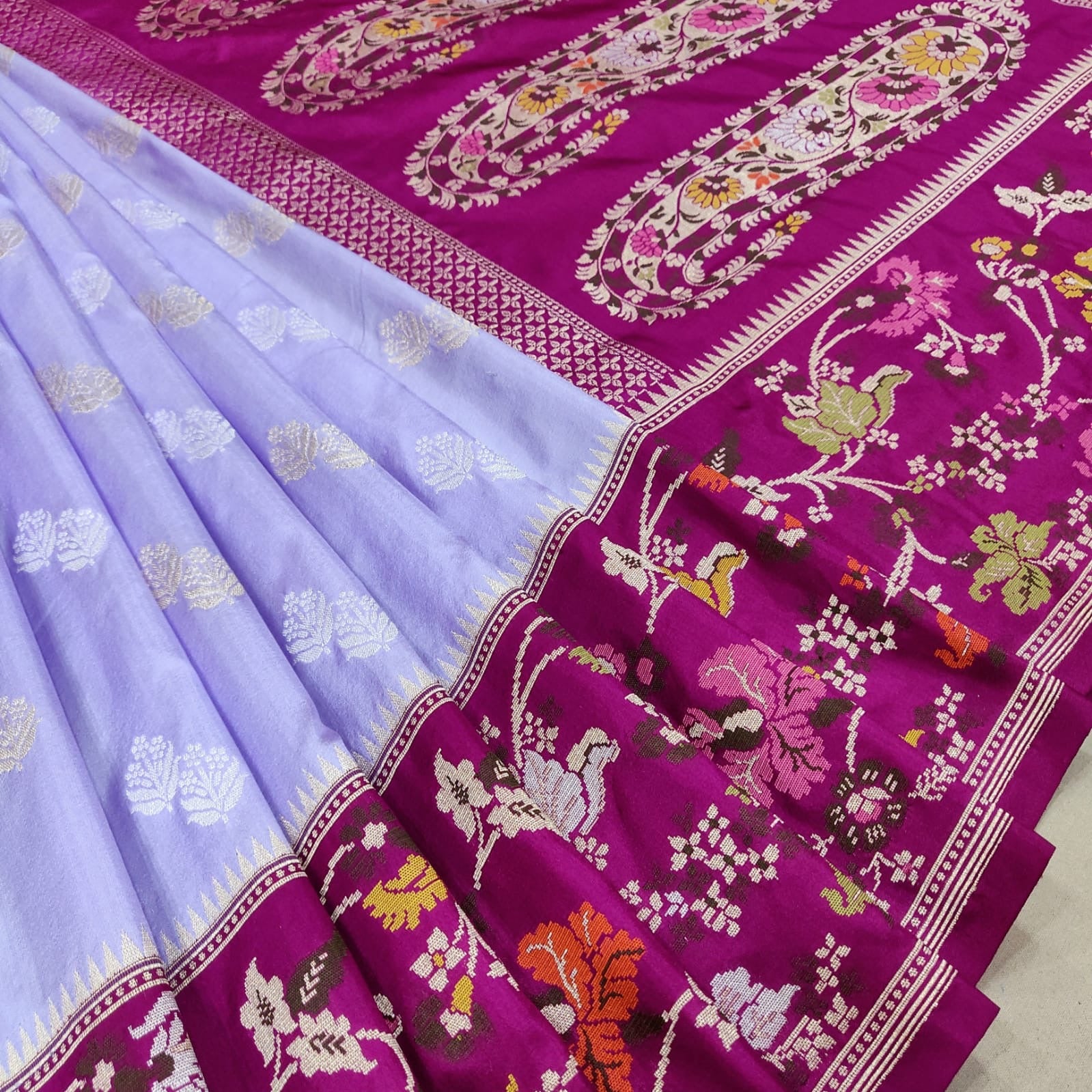 Purple katan silk saree handwoven sarees blouse Indian saree - Saffronfashionindia