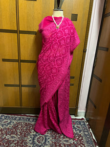 Hot Pink Chikankari Saree Eomen Gorgette Sarees