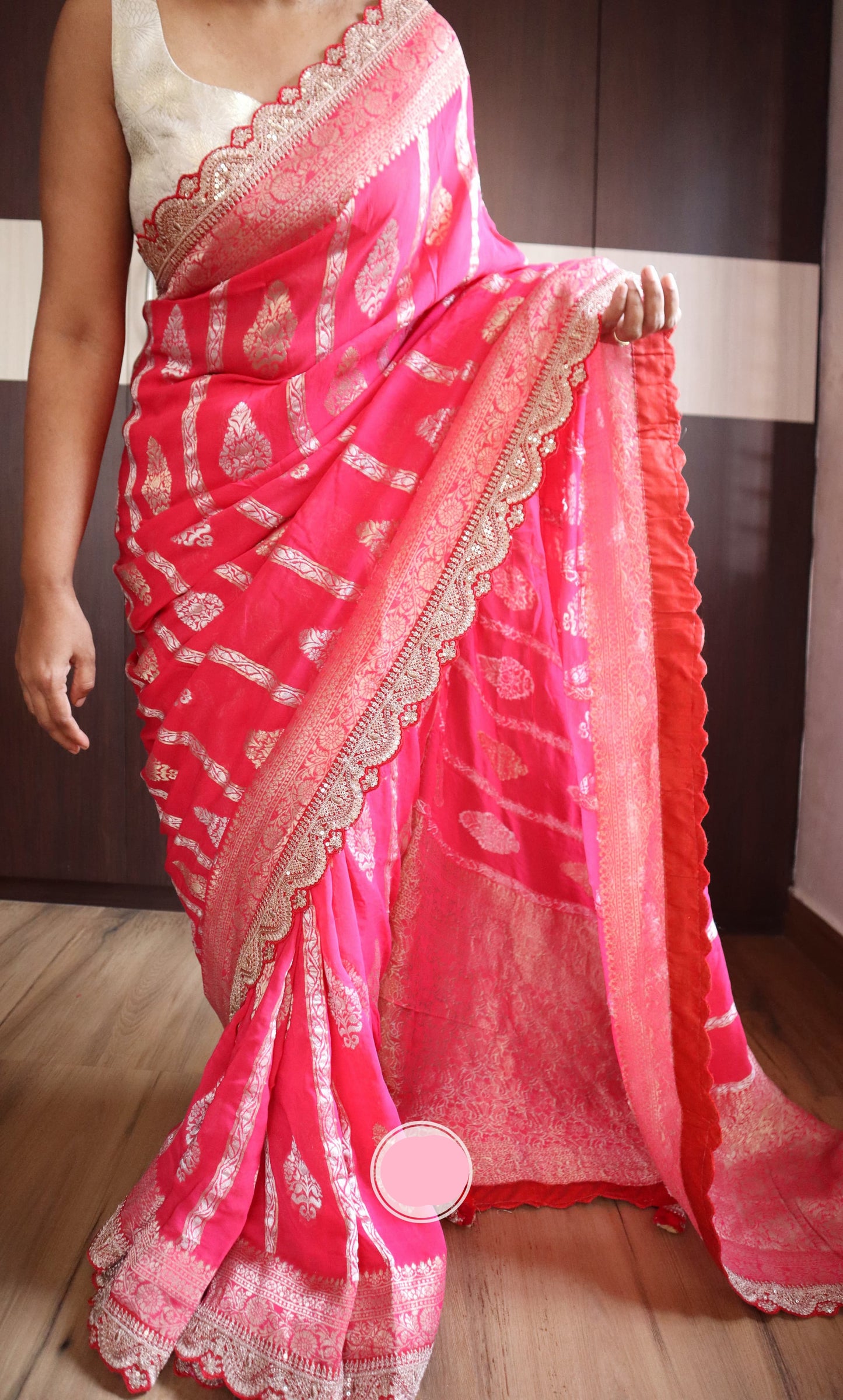 Pink Khaddi Gorgette saree Indian sarees - Saffronfashionindia