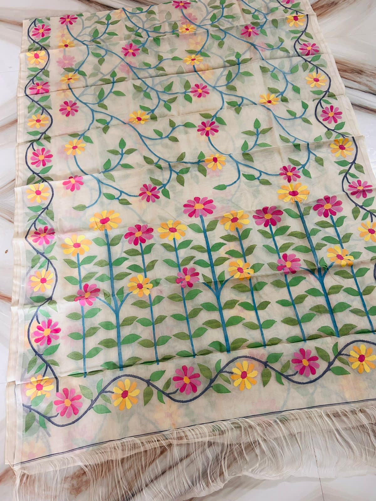 Saniya handloom muslin jamdani saree - Saffronfashionindia