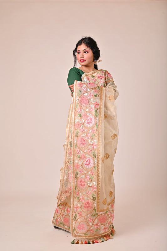 Murhim tissue silk saree embroidery saree Indian sarees blouse Saffronfashionindia