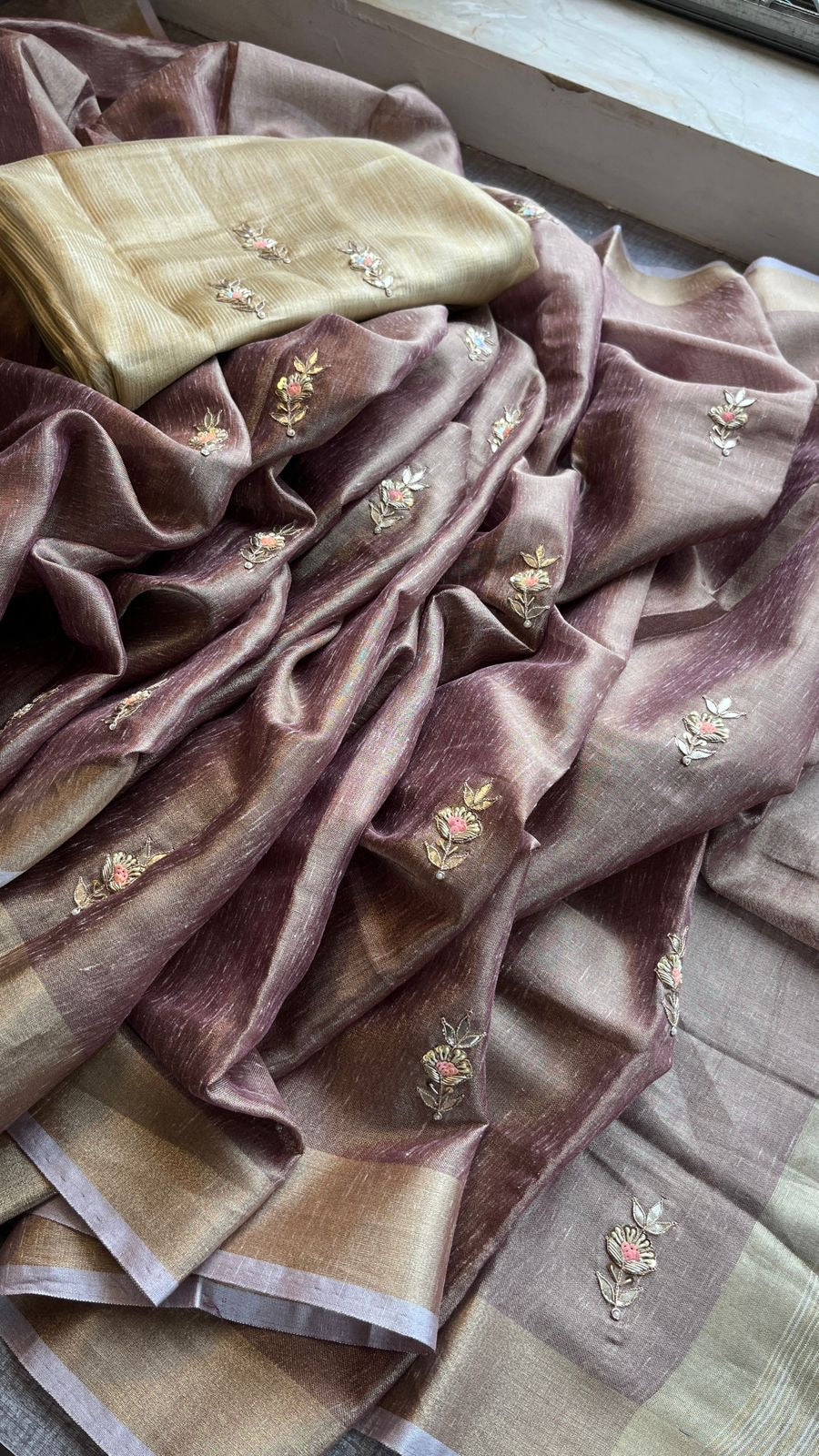 Peacock inspired tissue silk saree linen saree SaffronFashion