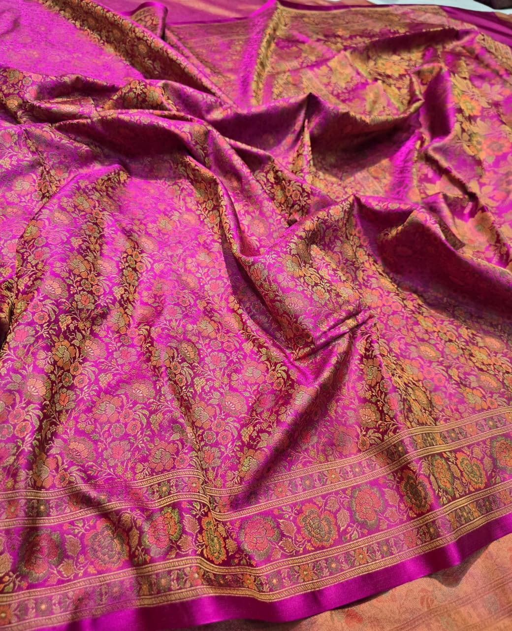 Zamevaar saree pink saree Katan handwoven silk saree blouse SaffronFashion