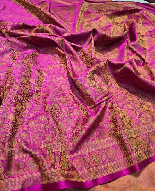 Zamevaar saree pink saree Katan handwoven silk saree blouse SaffronFashion