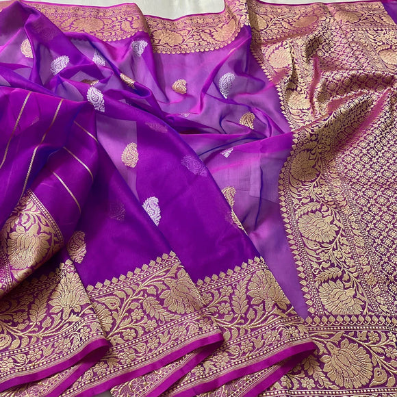 Purple Kora dual shaded saree Banarsi sarees