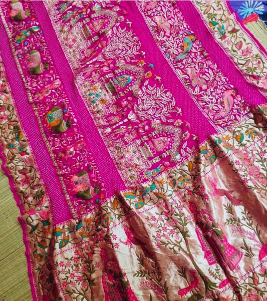 Avika Banarsi meenakari saree Bandhani sarees blouse - Saffronfashionindia