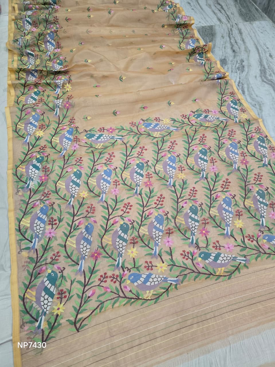 Handmade jamdani saree women sari Tantuj muslin sari SaffronFashion