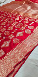 Red Banarsi Handwoven Kadwa silk Saree Indian Heritage Traditional Sarees