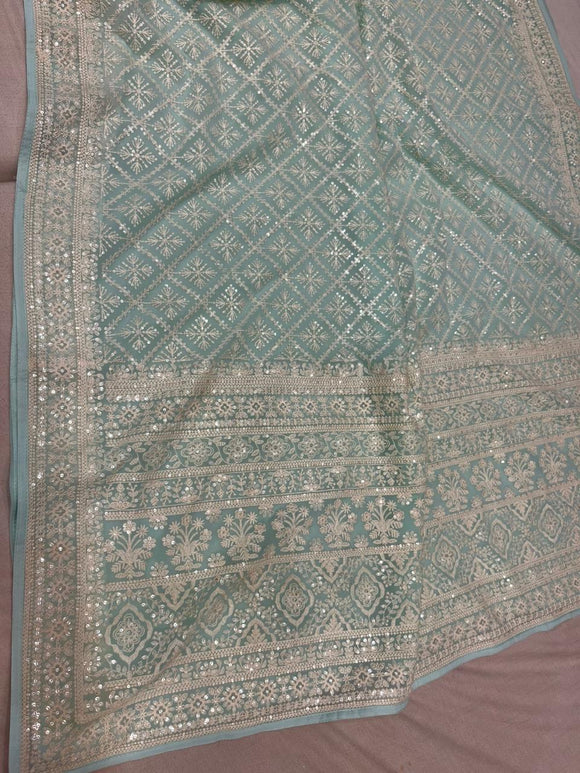 Sequins chikankari saree Indian Gorgette saree