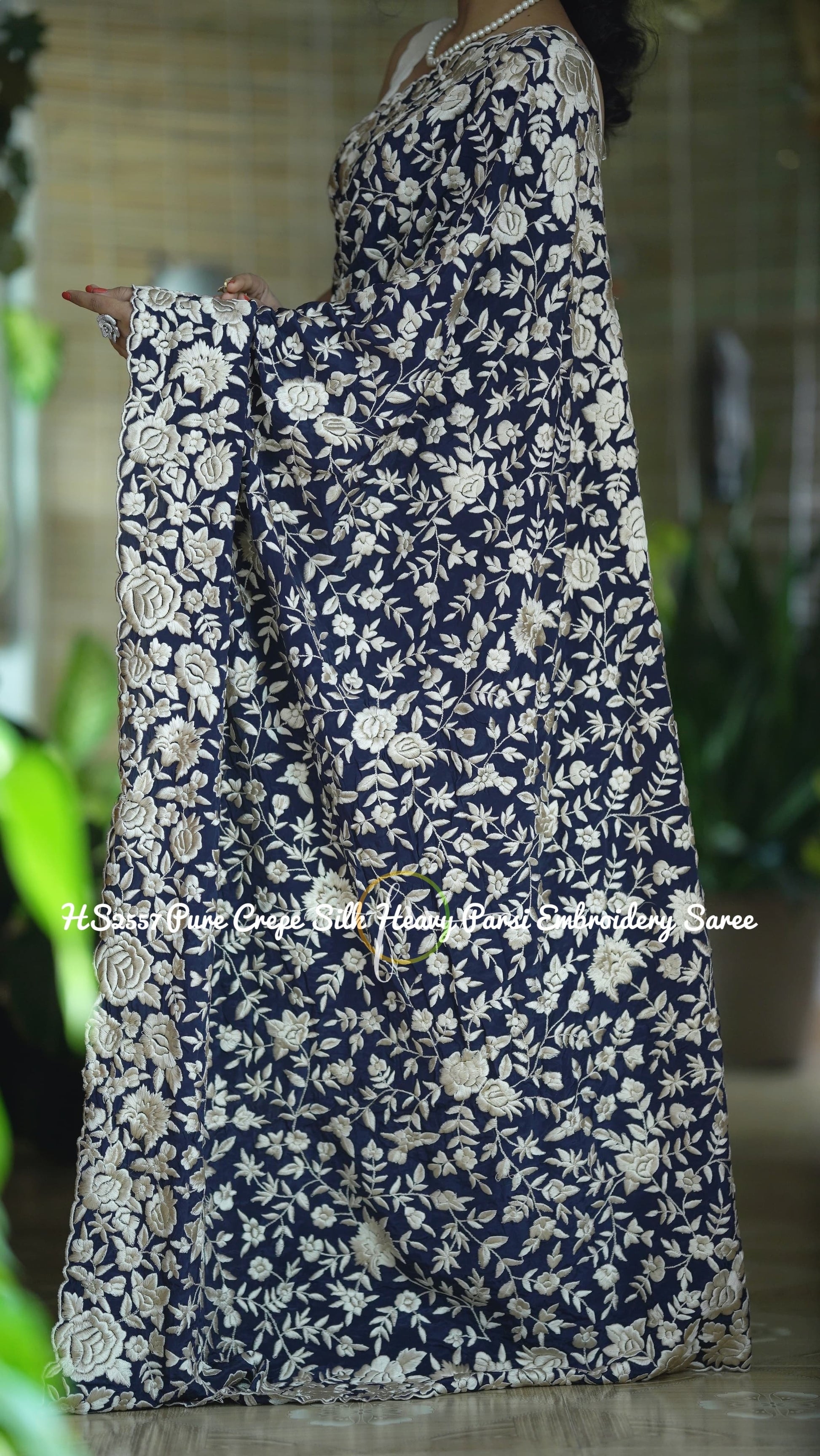 Floral Blue Saree Parsi inspired saree - Saffronfashionindia