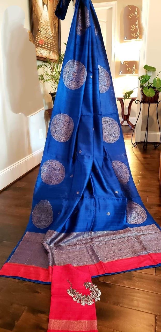 Banarsi Raw Silk Saree Indian Sari blouse - Saffronfashionindia