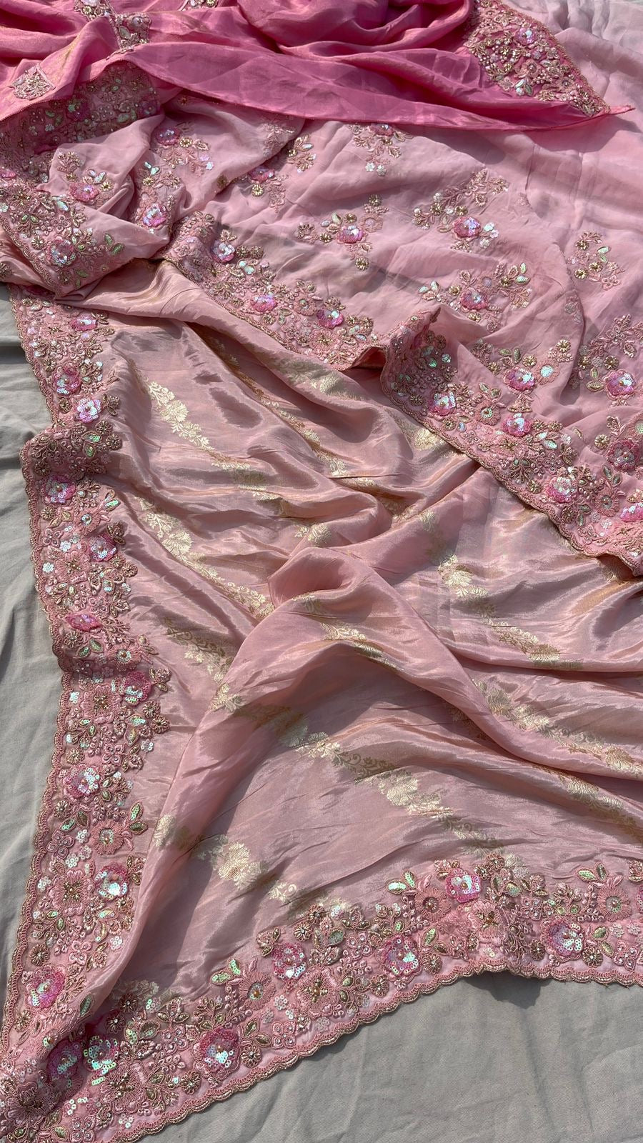 Vania Banarsi Munga Silk Saree pink sari - Saffronfashionindia