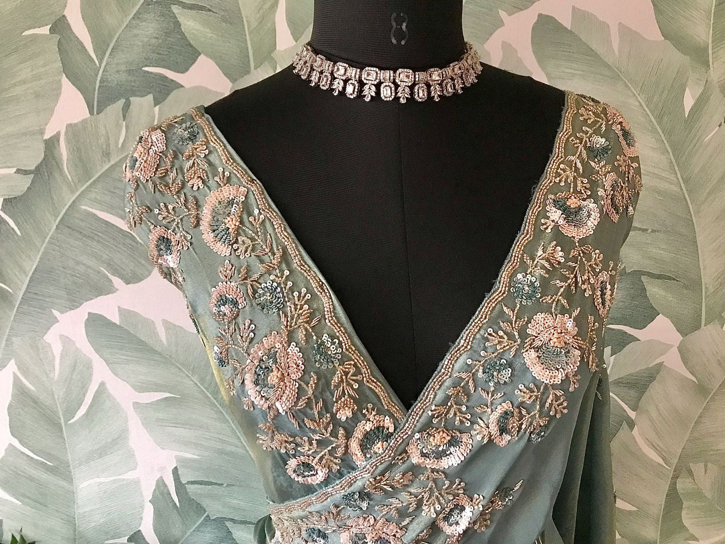 Sea green Banarsi saree tissue Zari saree Indian sari blouse SaffronFashion