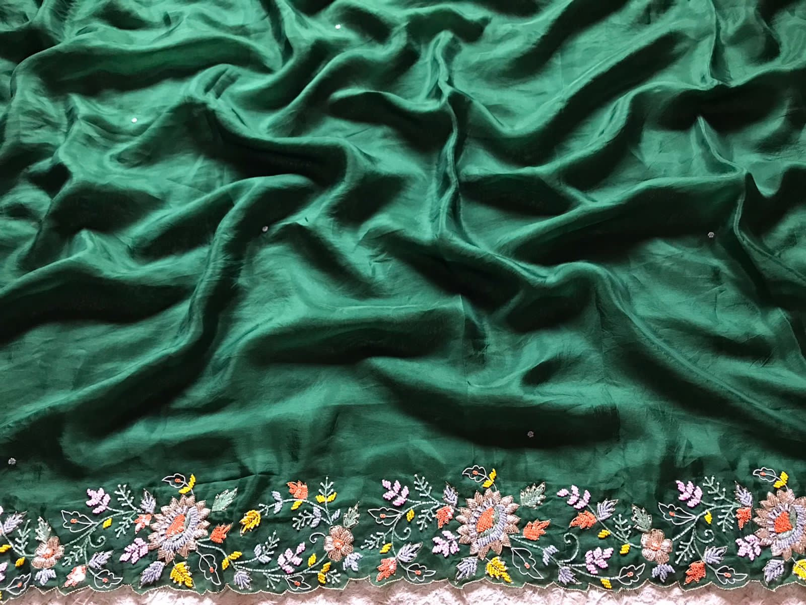 Embroidered Saree Green Premium Satin Organza Saree - Saffronfashionindia