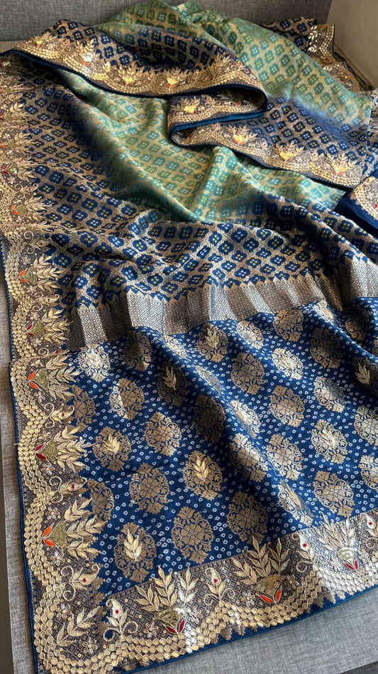 Ravaita Banarsi saree Munga silk gottapatti saree blouse SaffronFashion