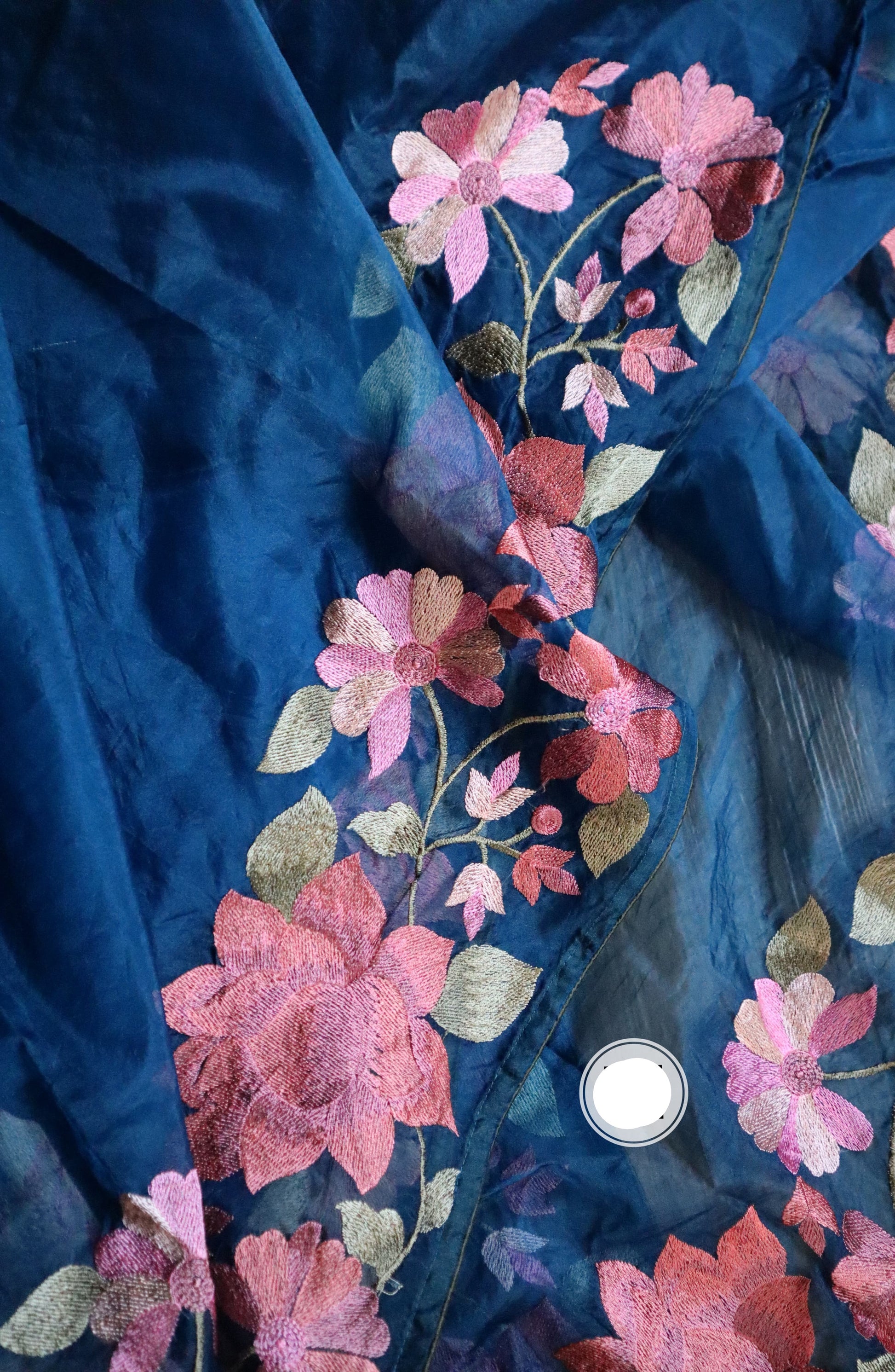 Parsi inspired floral bordered organza saree Indian Partywear sarees - Saffronfashionindia