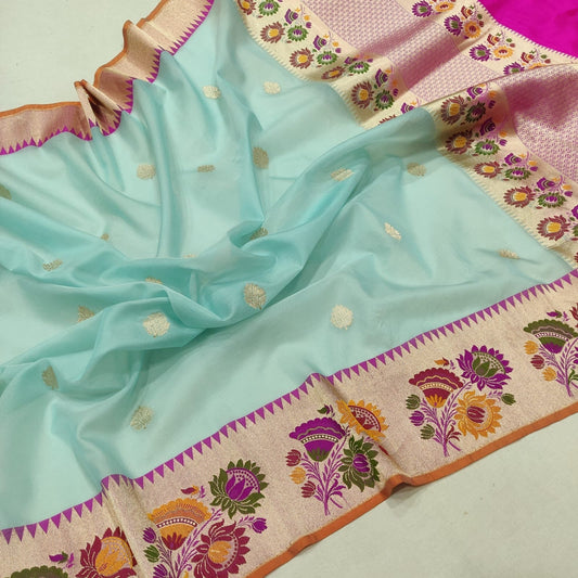 Munira handwoven saree Kora silk saree exclusive floral sari blouse SaffronFashion