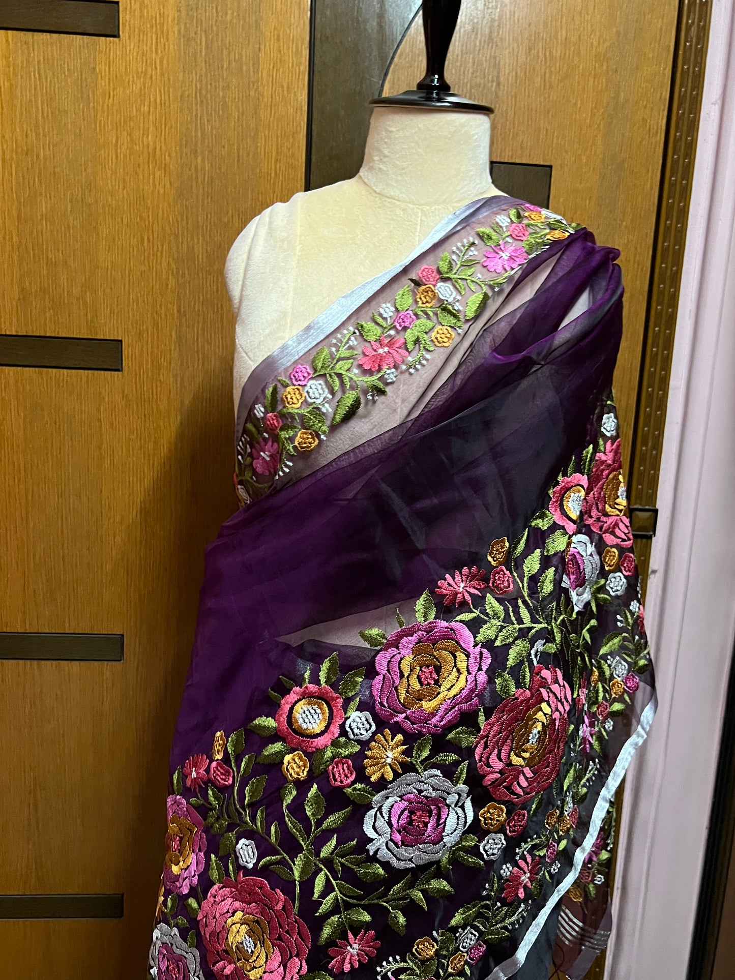 Tulip embroidery organza sweet saree - Saffronfashionindia