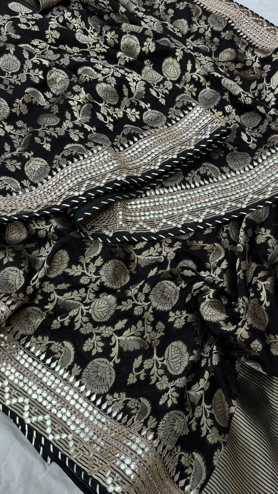 Stunning black Gorgette saree Khaddi Gorgette Sarees blouse - Saffronfashionindia