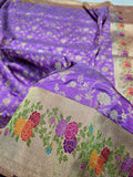 Purple Banarsi saree katan silk saree handwoven sari blouse Indian sarees Saffronfashionindia