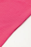 Bright Pink Plain Half Button Collared Pocket Loose Romper