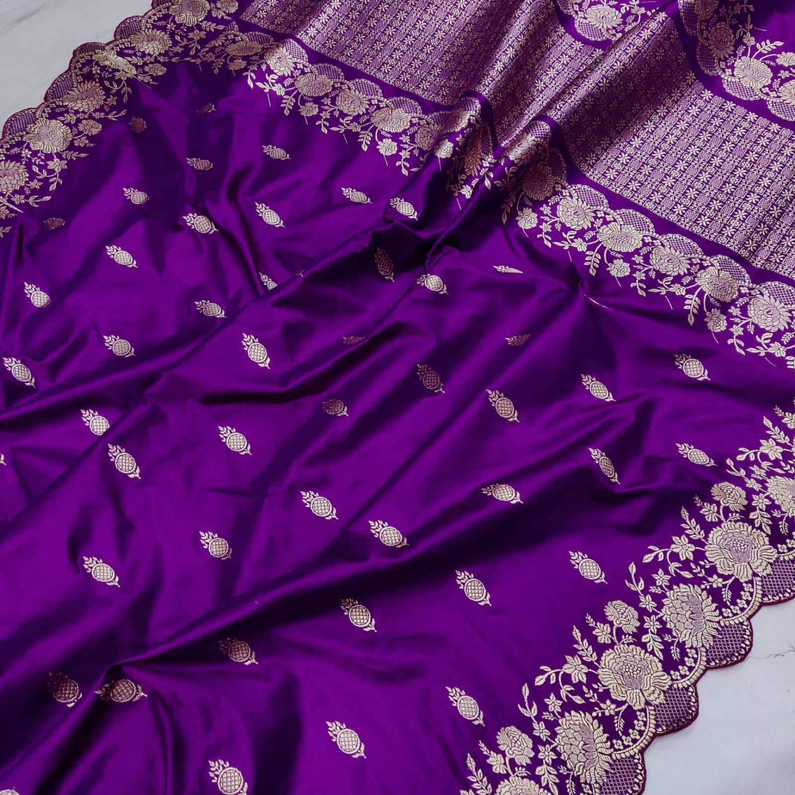 Purple katan silk saree - Saffronfashionindia