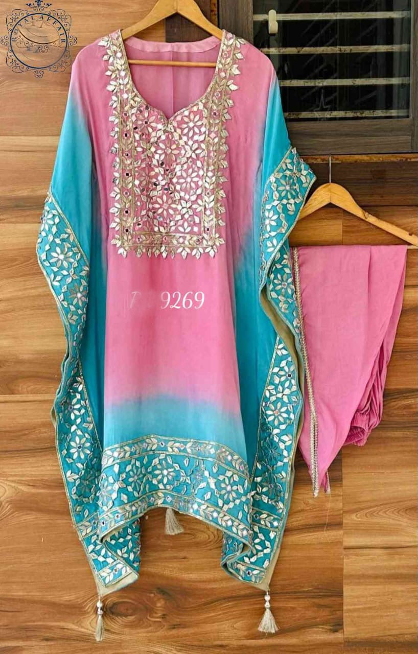 Designer Silk Kaftan Partywear kaftan set gottapatti kaftan - Saffronfashionindia