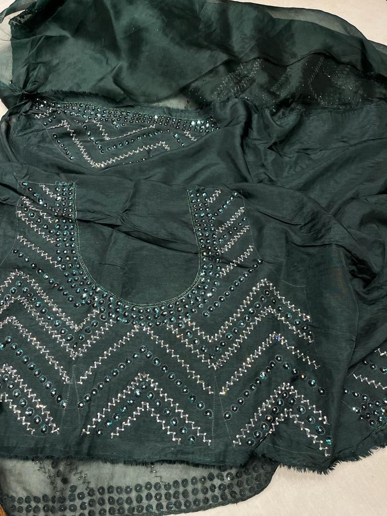 Women organza saree sequins saree lovely sari - Saffronfashionindia