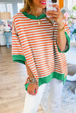 Pink Stripe Colorblock Drop Sleeve Loose Top