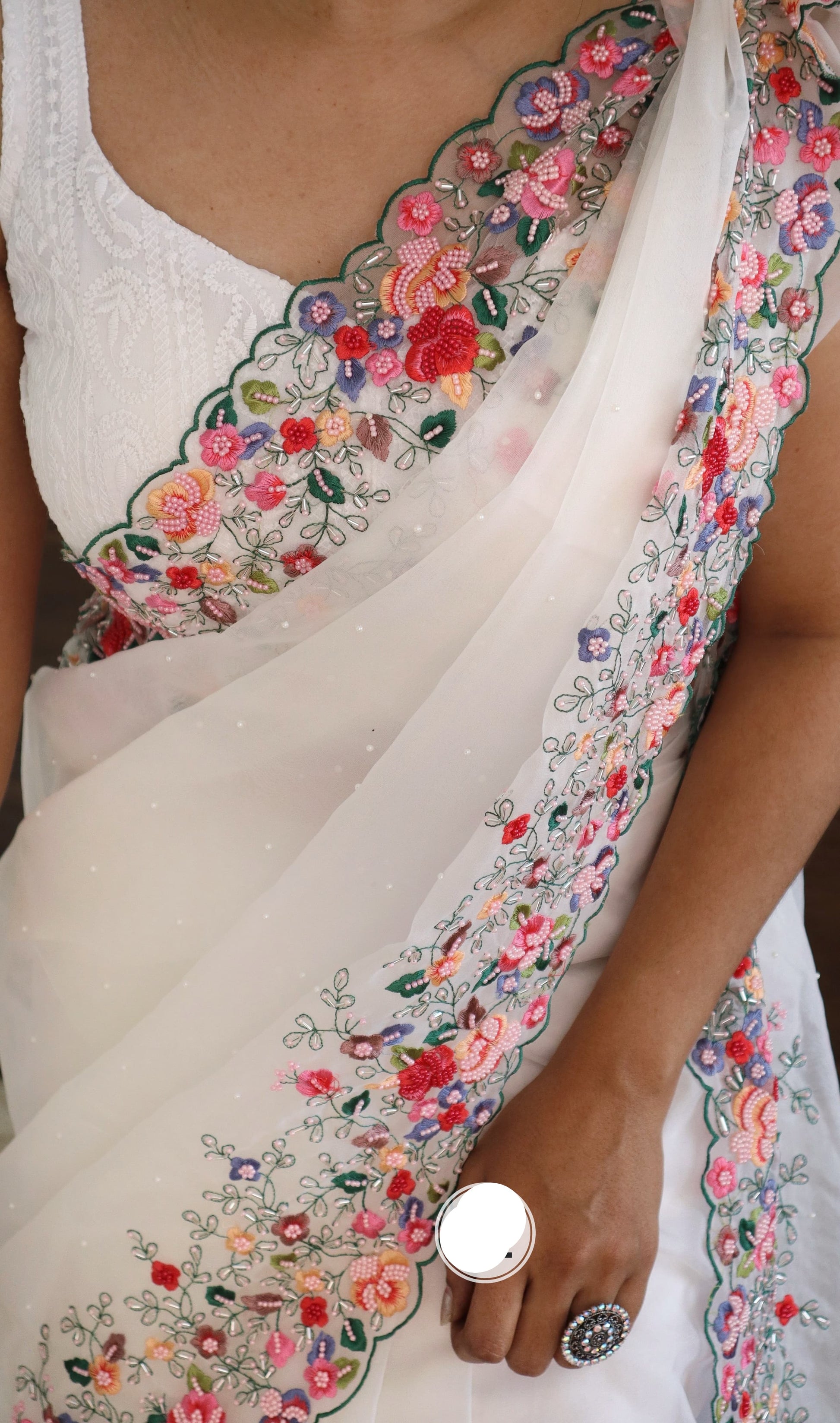 White Embroidered Saree Indian sarees - Saffronfashionindia