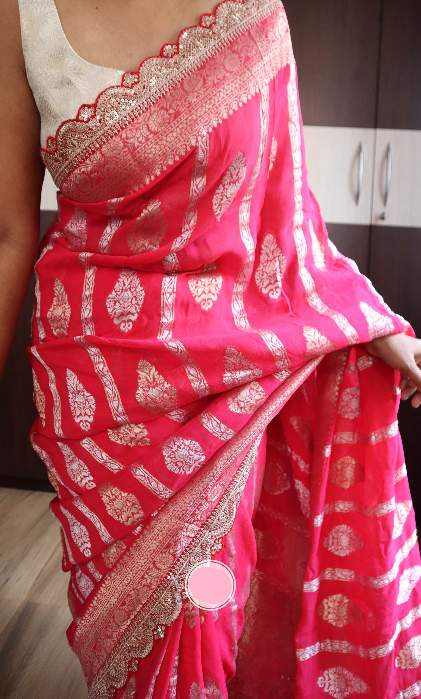 Pink Khaddi Gorgette saree Indian sarees - Saffronfashionindia