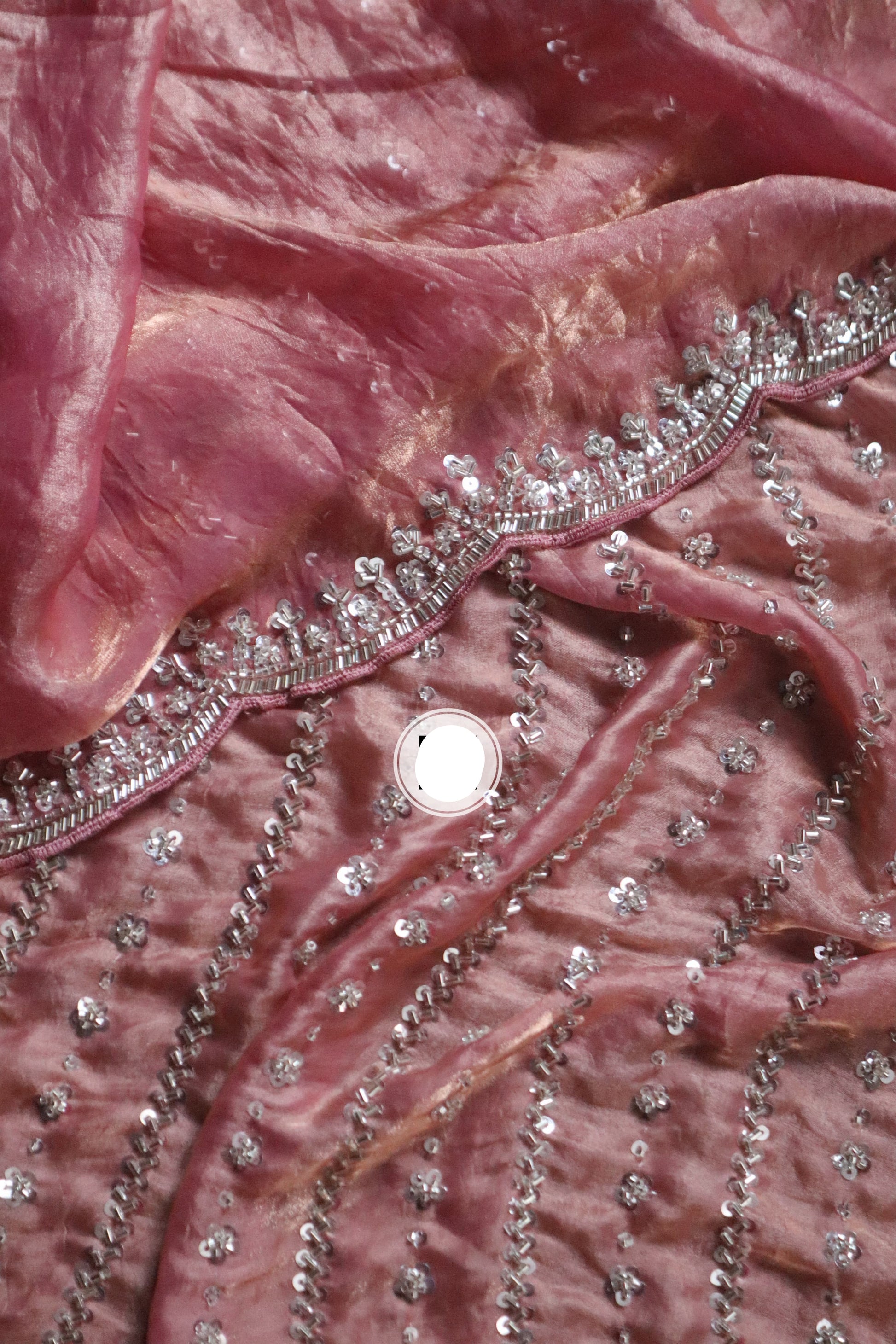 Peachy crepe silk saree Partywear sequins sarees - Saffronfashionindia