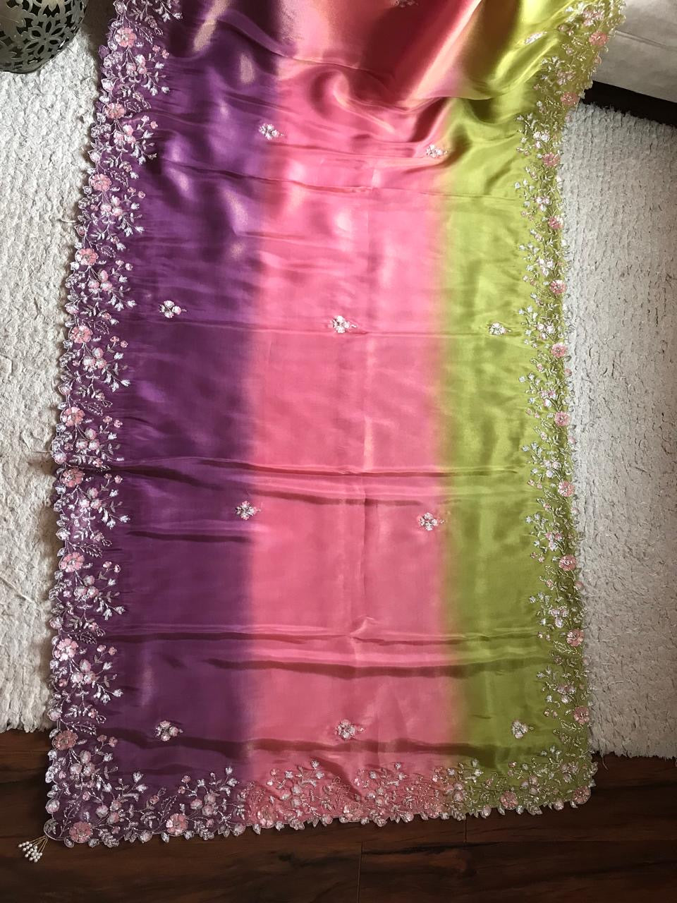 Shaded premium tissue silk saree organza sarees - Saffronfashionindia