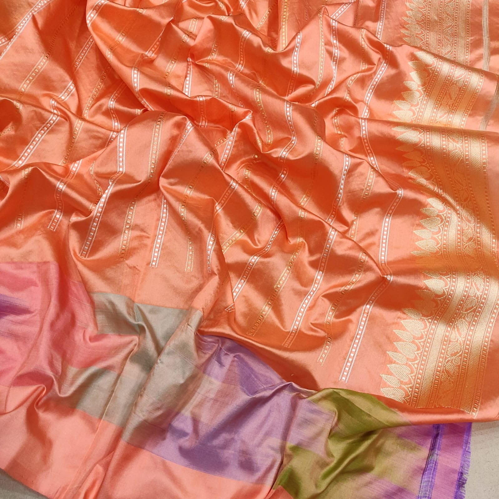 Green Tissue Handwoben kadwa saree Indian sari - Saffronfashionindia