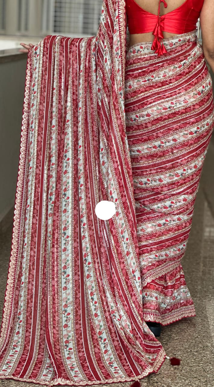 Premium handloom saree gorgette saree Indian sari blouse - Saffronfashionindia