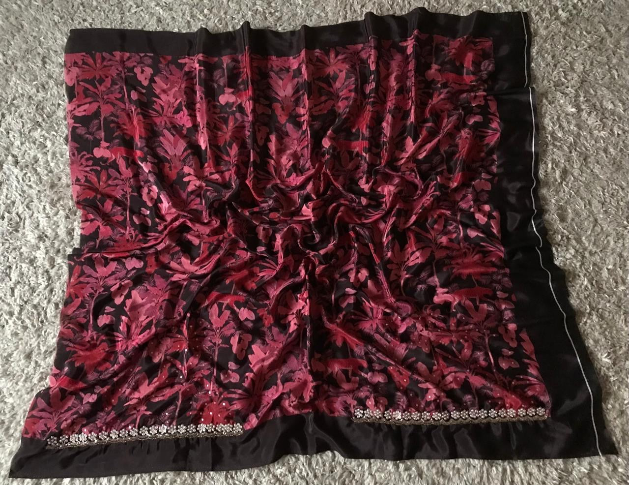 Black pearl crepe saree stunning party wear sarees blouse SaffronFashion