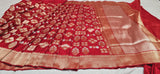 Red Banarsi Handwoven Kadwa silk Saree Indian Heritage Traditional Sarees