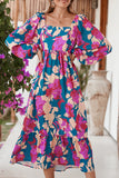 Multicolor Boho Floral Print Square Neck Ruffle Maxit Dress