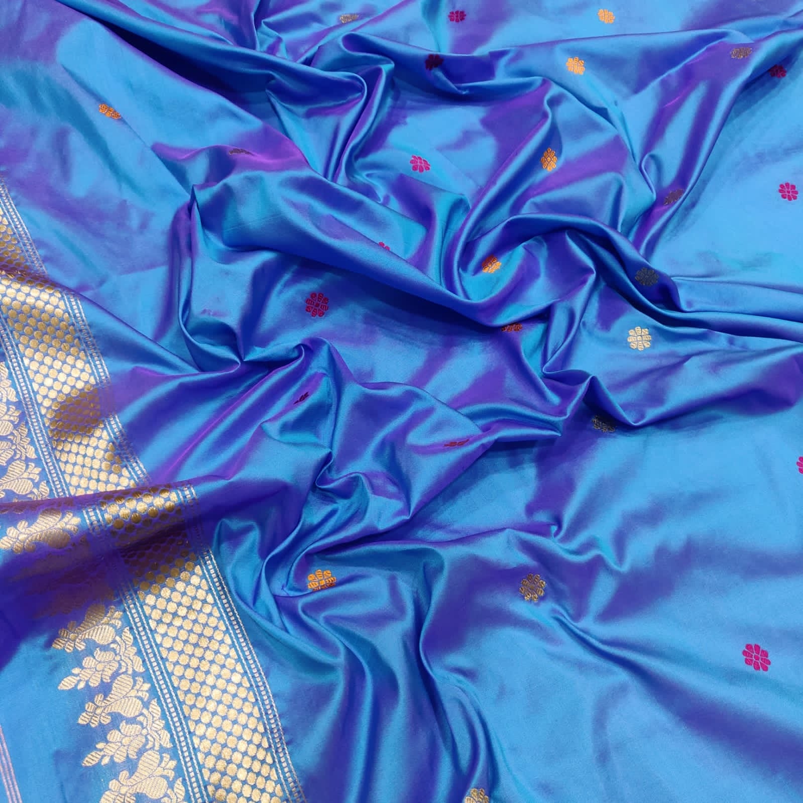 Firoza katan silk handwoven silk sarees Indian sari - Saffronfashionindia
