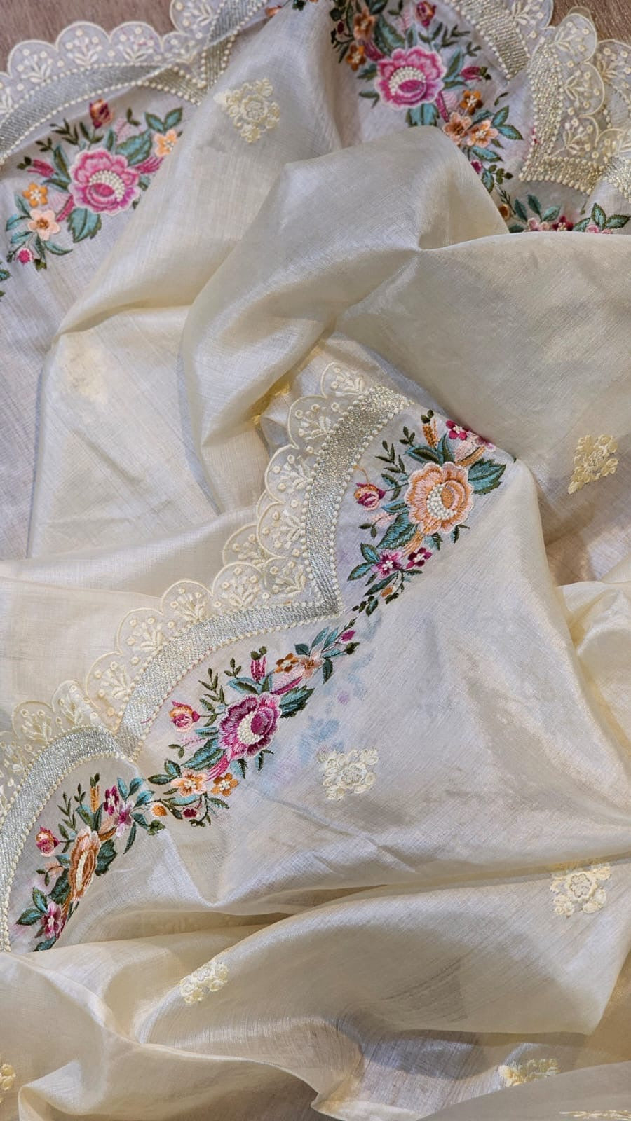 Rovish silk saree tussar silk saree embroidery saree blouse Saffronfashionindia