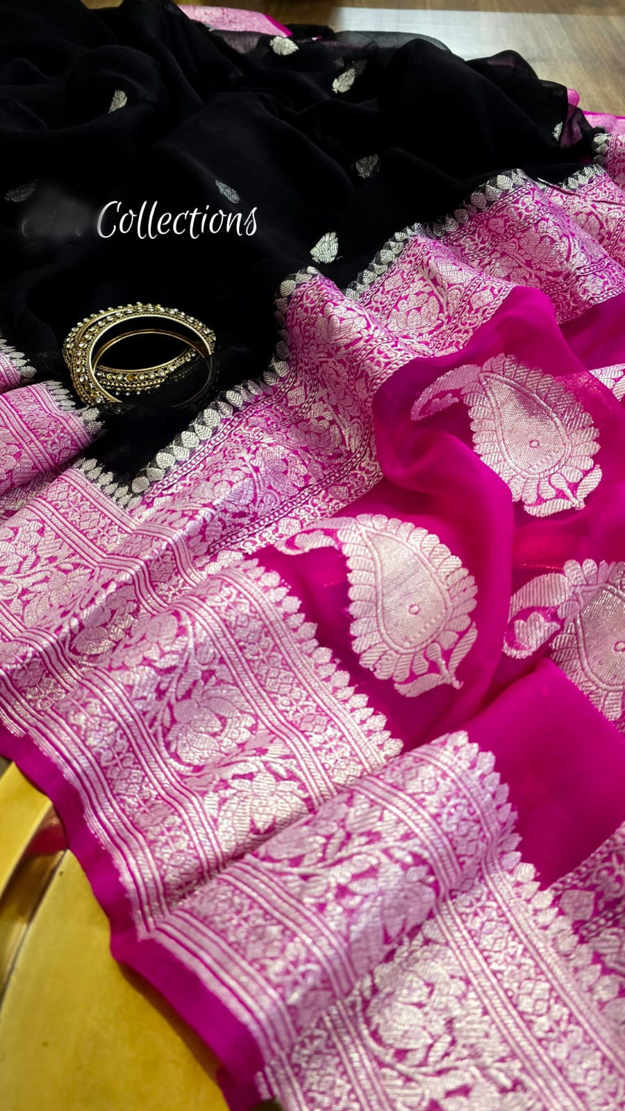 Black banarsi chiffon saree kaduwa saree Indian sari blouse SaffronFashion