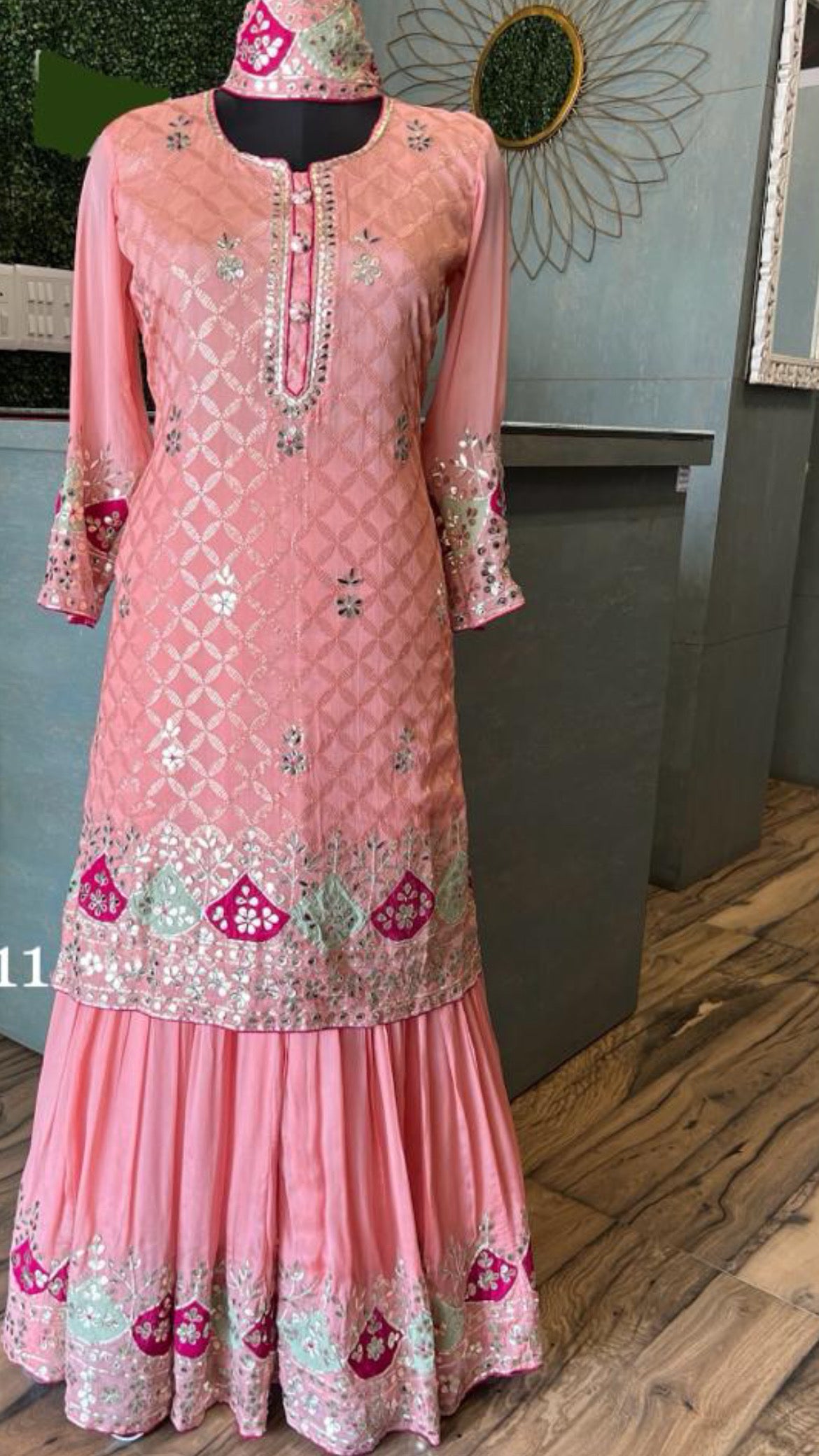 Peachy peach kurta gharara dress - Saffronfashionindia