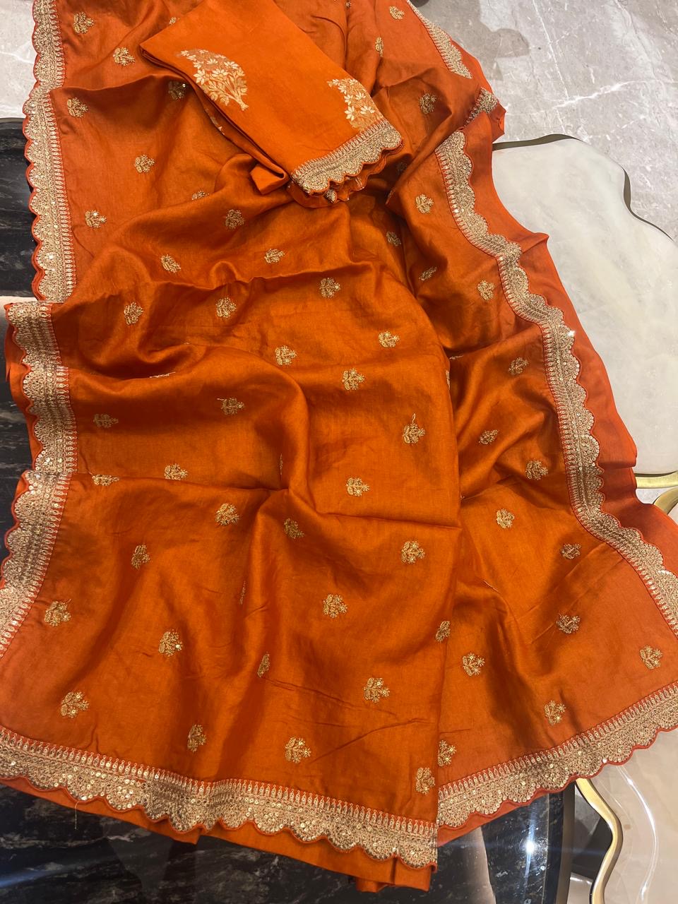 Vahisha saree tussar saree embroidery sari blouse Indian sarees SaffronFashion