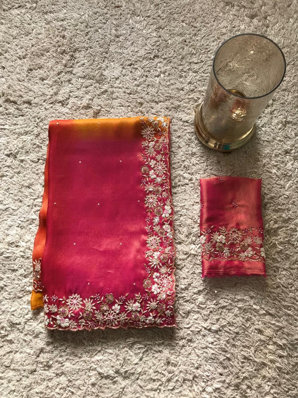 Banarsi tissue saree Organza saree Indian sari blouse - Saffronfashionindia