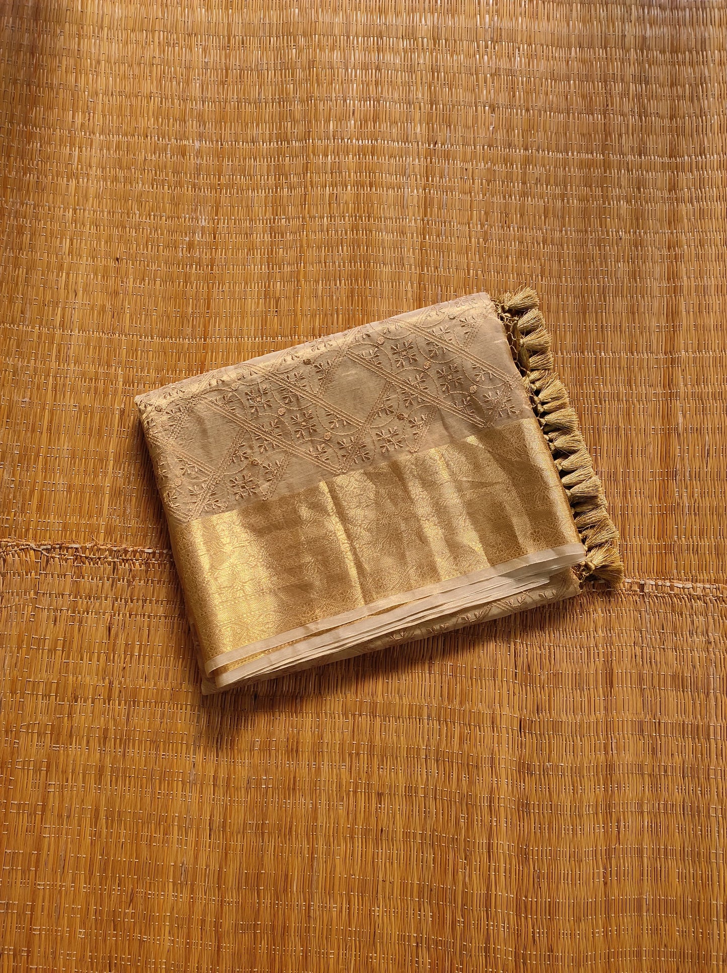 Blensin tissue silk saree embroidered saree Saffronfashionindia