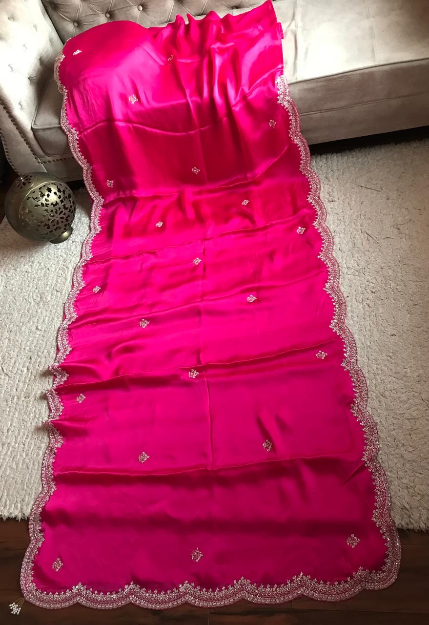 Pink satin organza saree women saree blouse - Saffronfashionindia