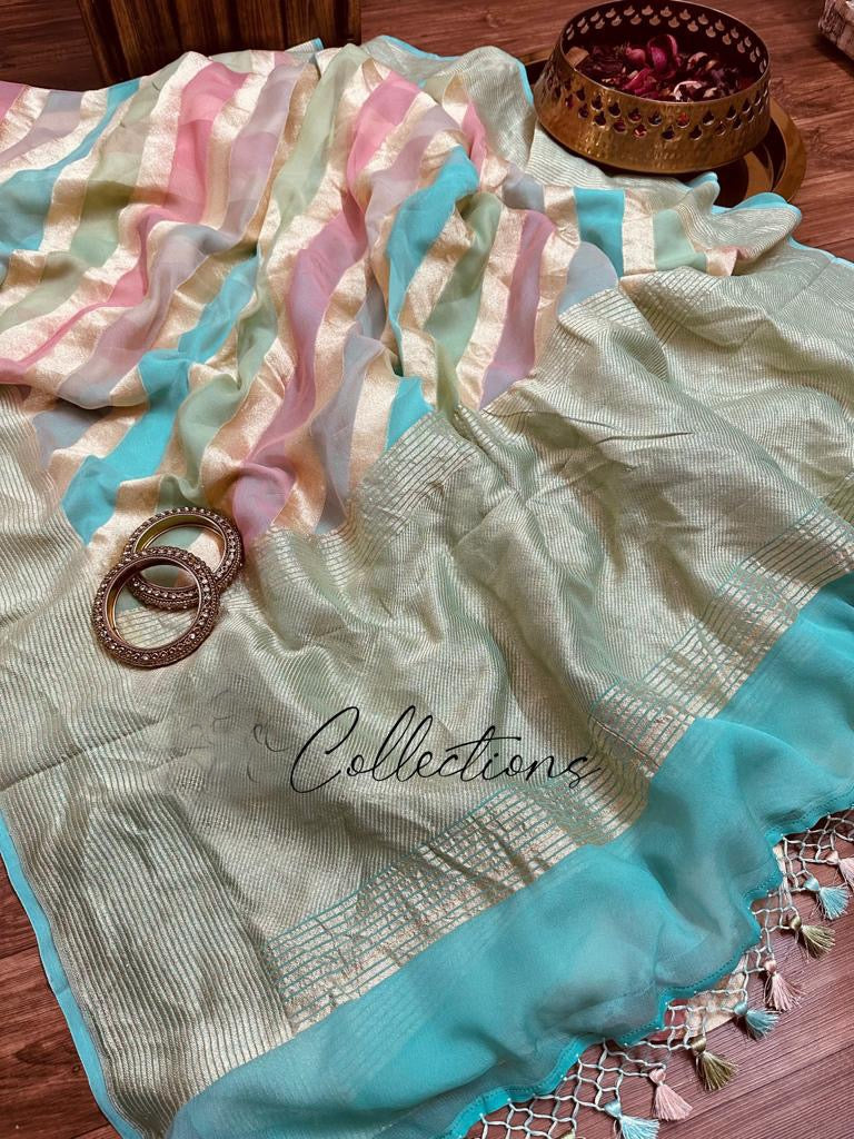 Striped Rangkat pure Gorgette sarees - Saffronfashionindia